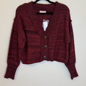 NWT Urban Outfitters Distressed Cardigan S Maroon Cropped Cozy Soft Grunge